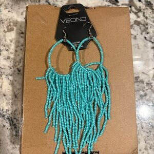 Turquoise Beaded Fringe Earrings